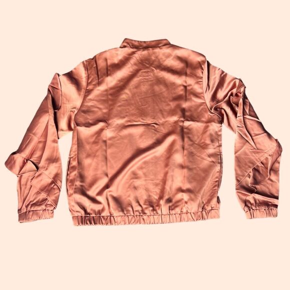 REVOLVE Krisa Ruffle Satin Style Bomber Jacket in Copper. Lined. Size Small. NWT - Picture 2 of 16